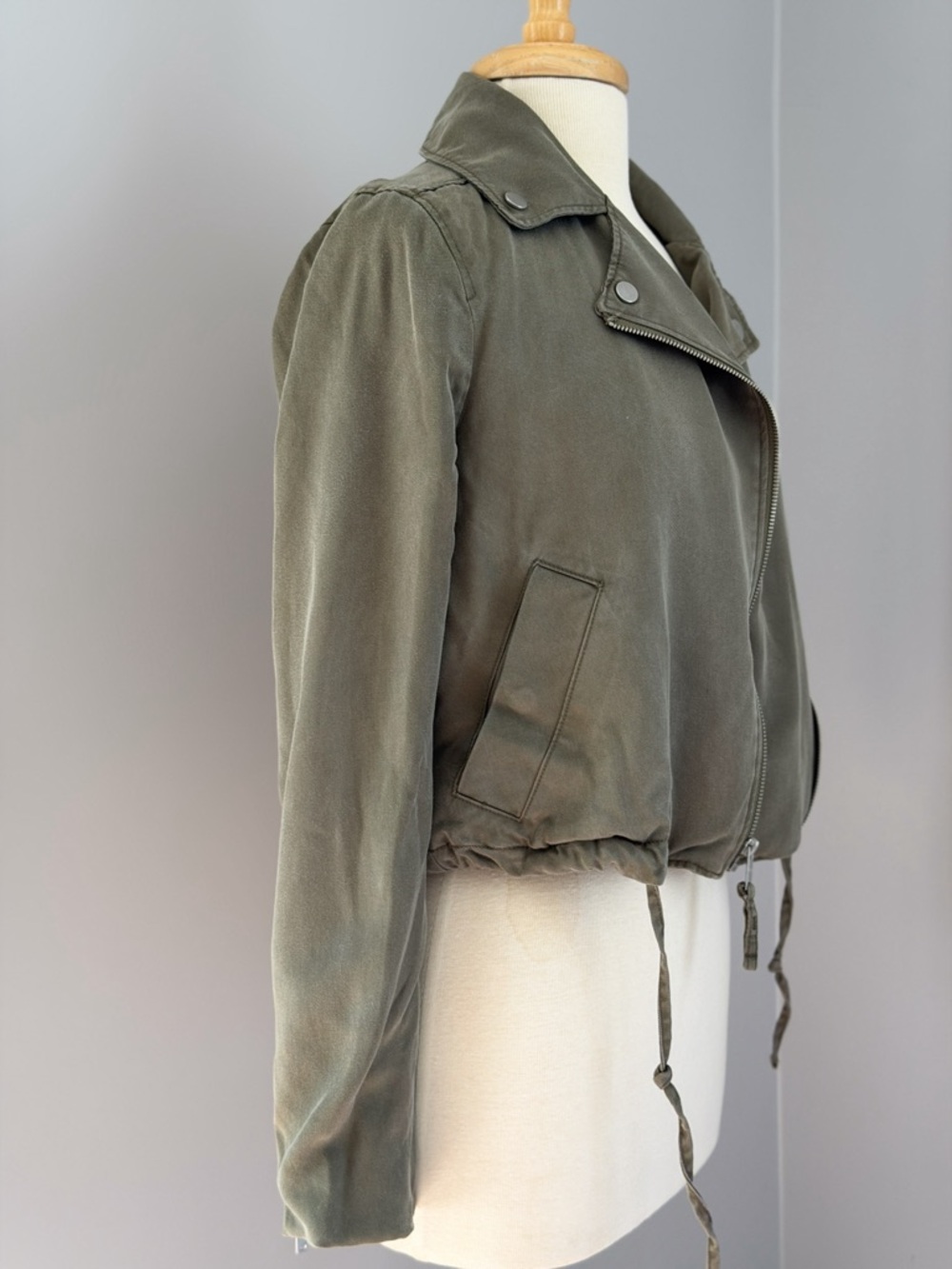 Abercrombie Soft Moto Jacket Olive Green Gray Cropped Lightweight S - Picture 3 of 12